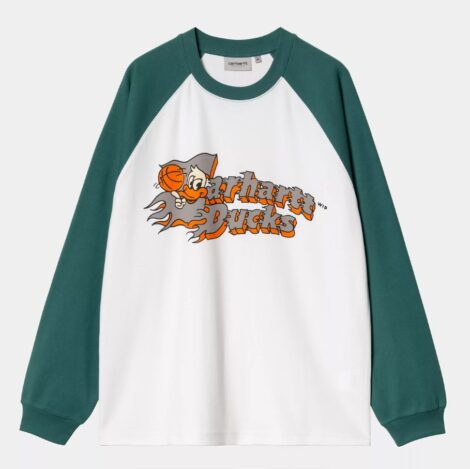 Лонгслив Carhartt I034668 Flaming Ducks Baseball LS white rainforest_3